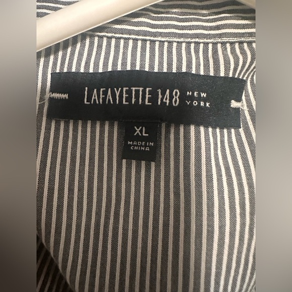 Lafayette 148 Women's White and Gray Striped Button-Up Shirt Blouse Size XL - Picture 7 of 10